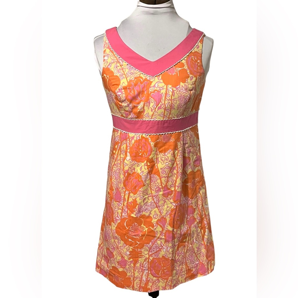 Lily Pulitzer Pink Orange Yellow Floral Shift Dress, Retro, Sleeveless Dress